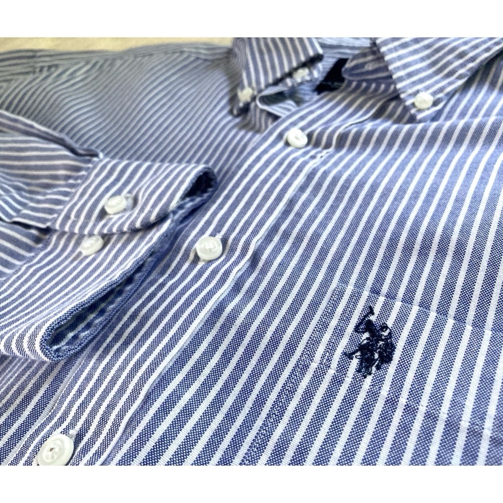Men’s U.S. Polo Association Wrinkle-Free Striped Button Down Dress Shirt - Picture 3 of 11